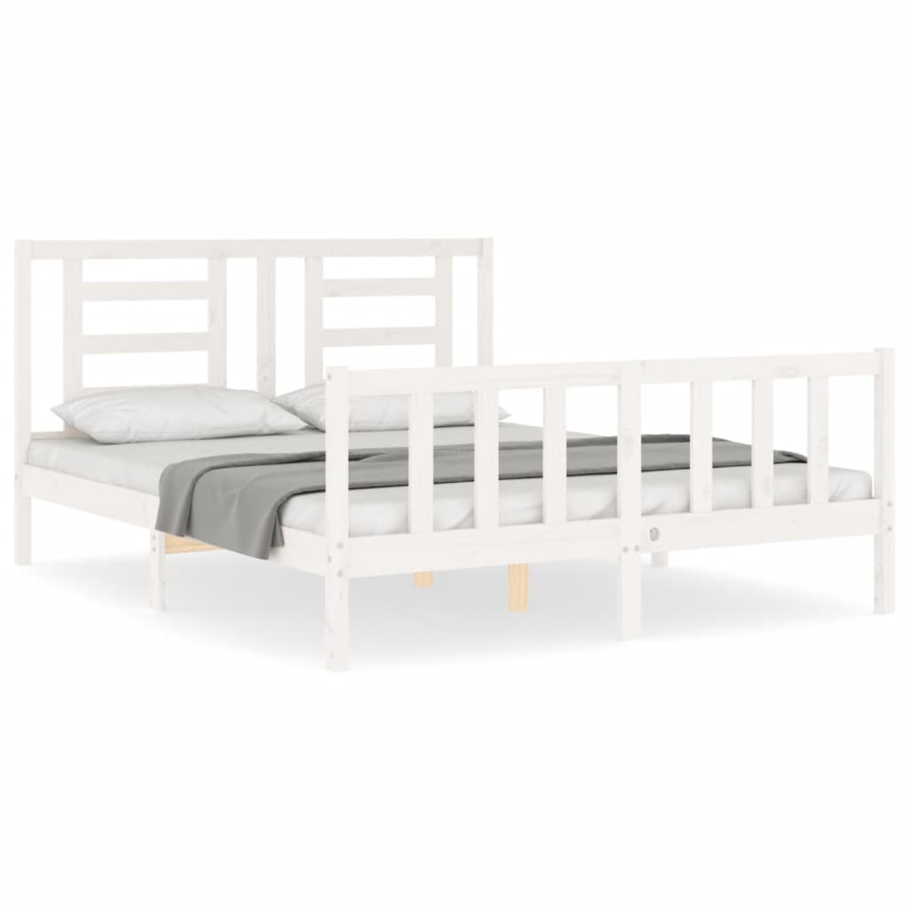 Bed Frame without Mattress White King Size Solid Wood Pine