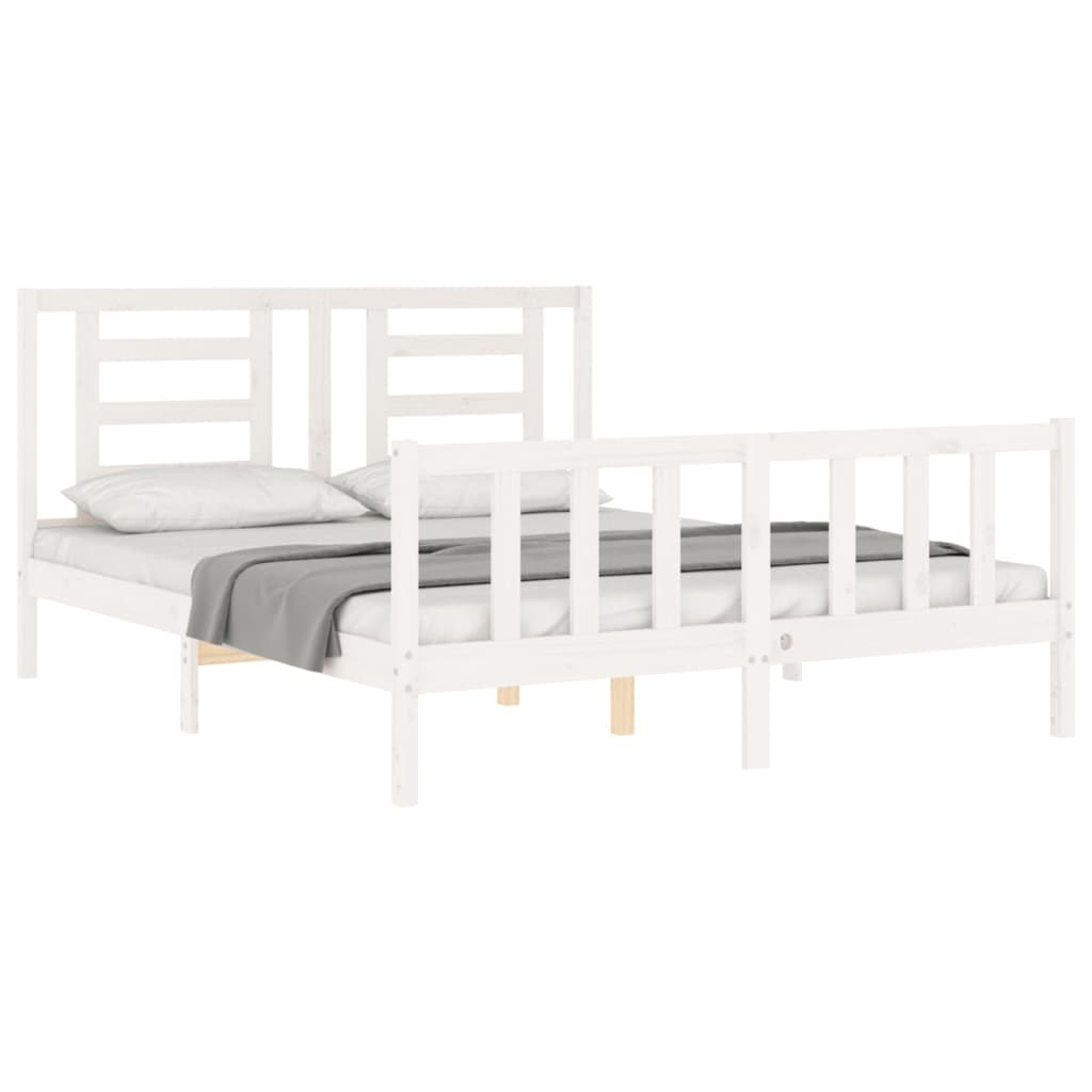 Bed Frame without Mattress White King Size Solid Wood Pine