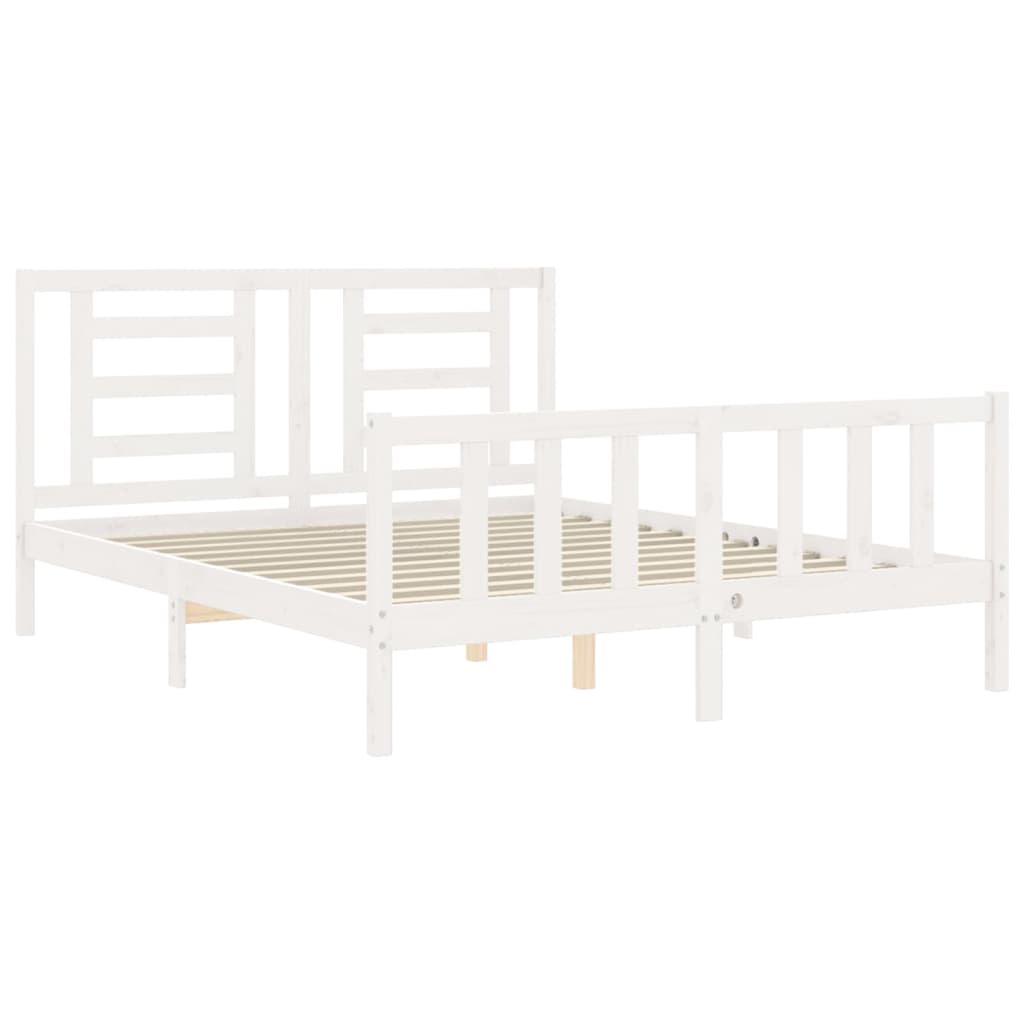 Bed Frame without Mattress White King Size Solid Wood Pine
