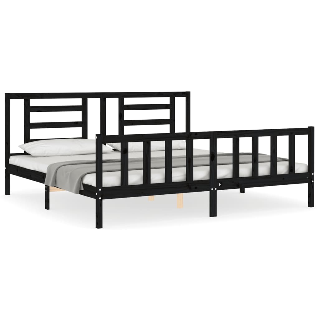Bed Frame without Mattress Black Super King Size Solid Wood Pine