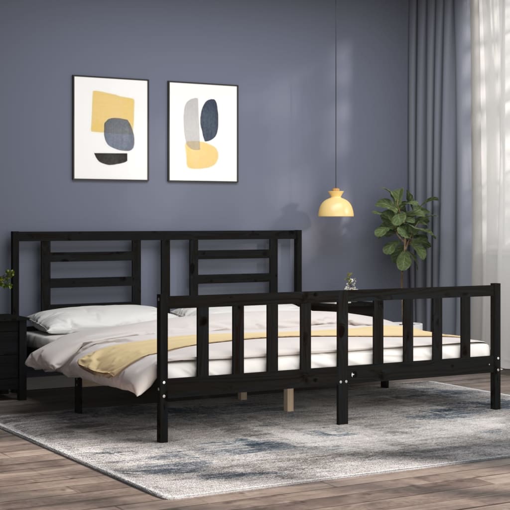 Bed Frame without Mattress Black Super King Size Solid Wood Pine