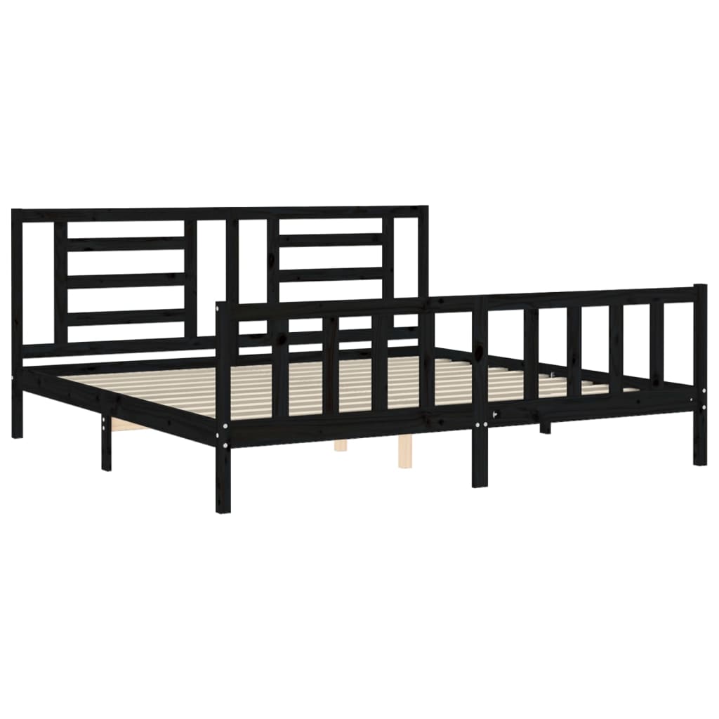 Bed Frame without Mattress Black Super King Size Solid Wood Pine