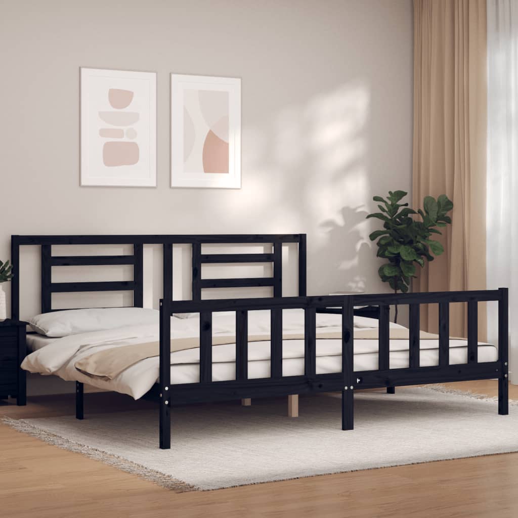 Bed Frame without Mattress Black Super King Size Solid Wood Pine