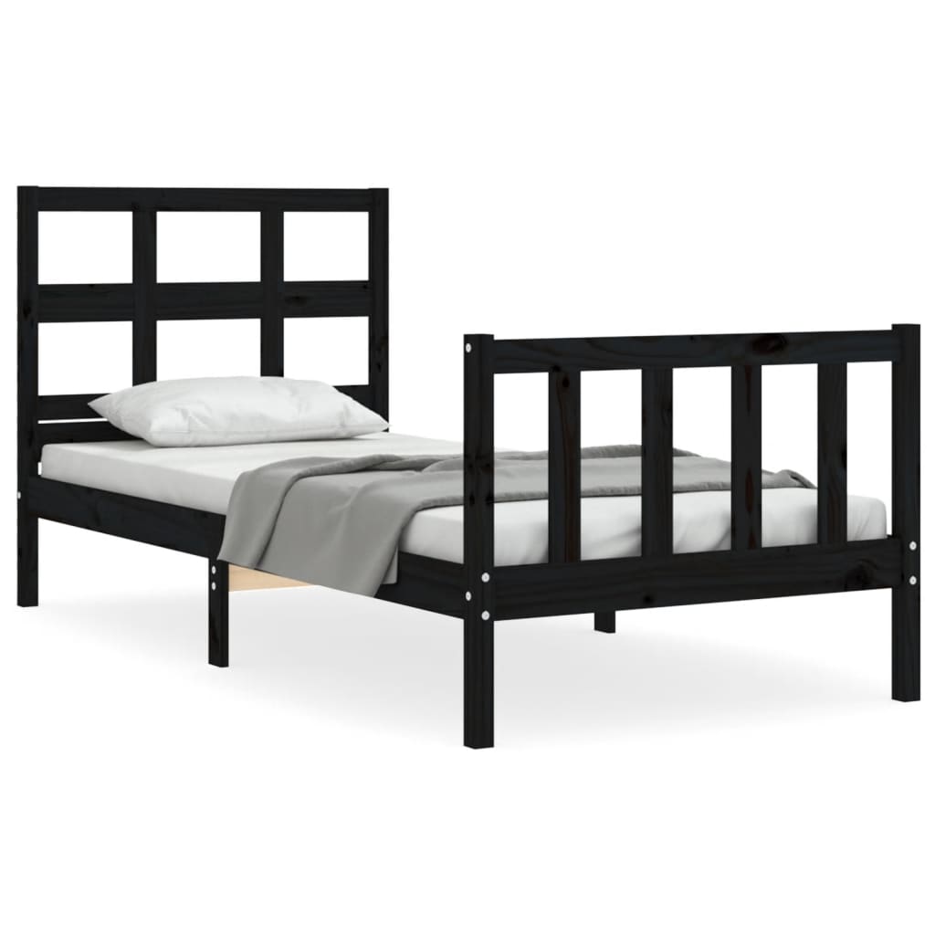 Bed Frame without Mattress Black Single Solid Wood Pine