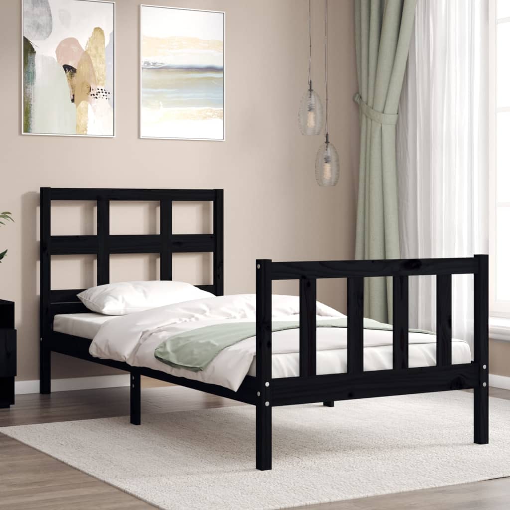 Bed Frame without Mattress Black Single Solid Wood Pine