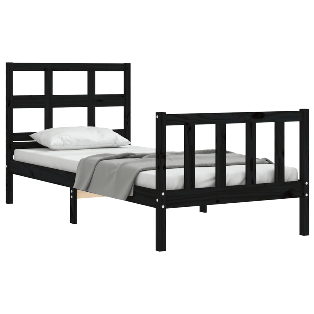 Bed Frame without Mattress Black Single Solid Wood Pine