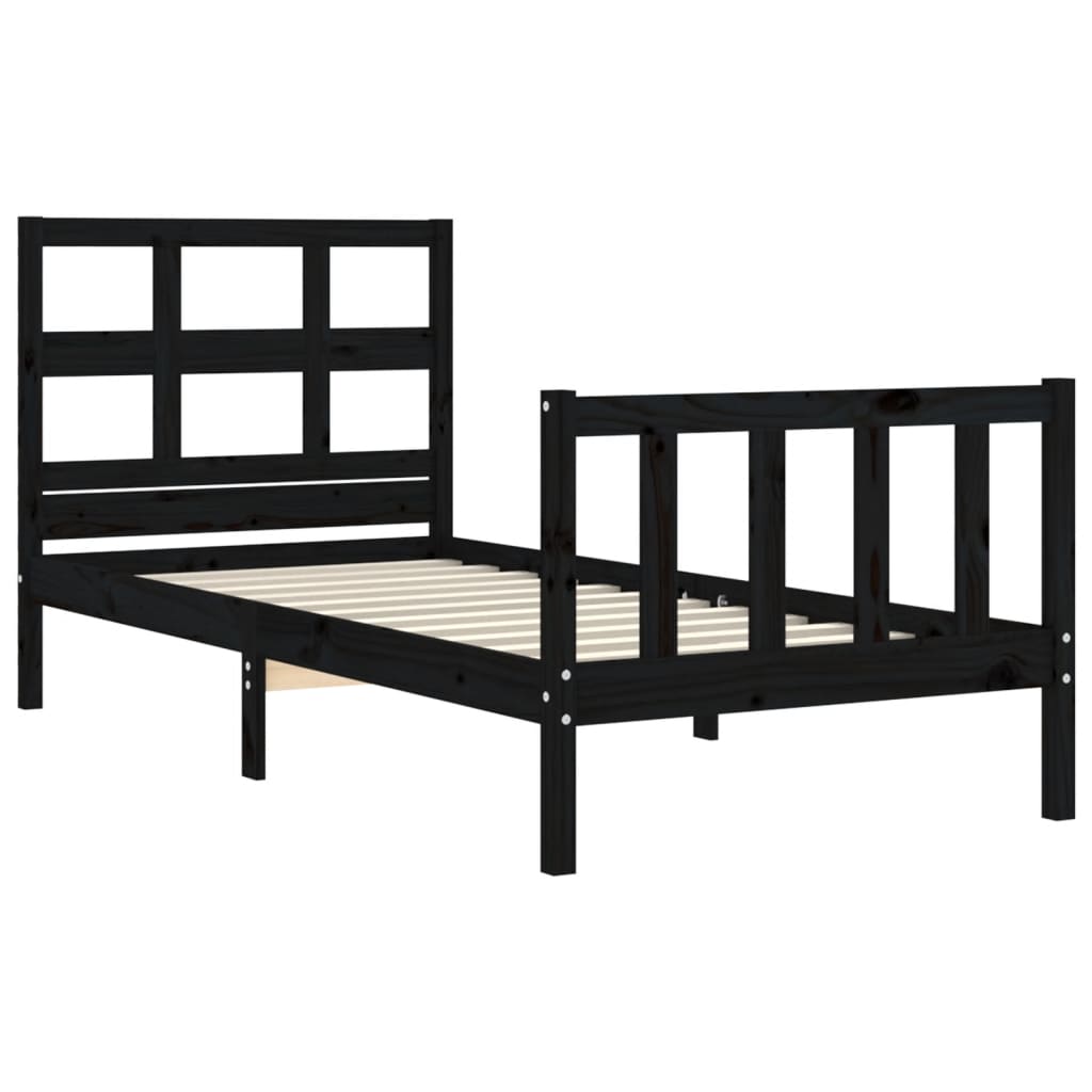 Bed Frame without Mattress Black Single Solid Wood Pine