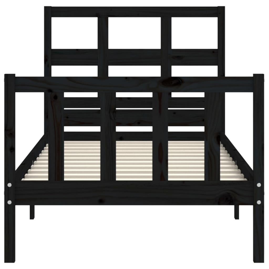 Bed Frame without Mattress Black Single Solid Wood Pine
