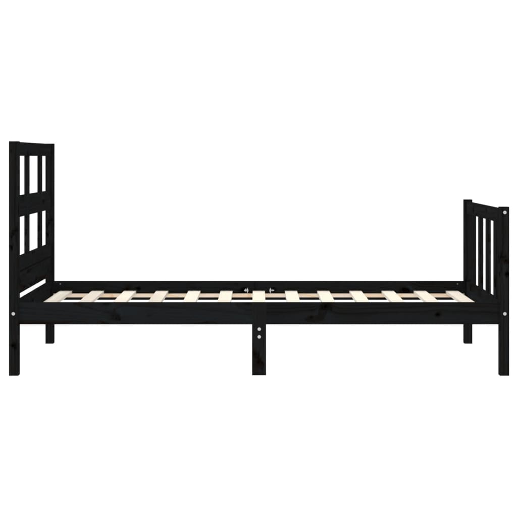 Bed Frame without Mattress Black Single Solid Wood Pine