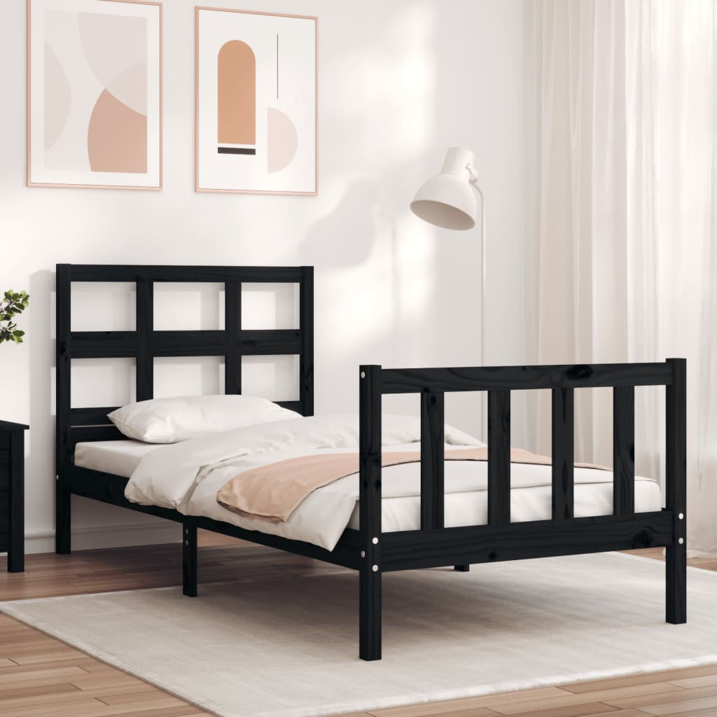 Bed Frame without Mattress Black Single Solid Wood Pine