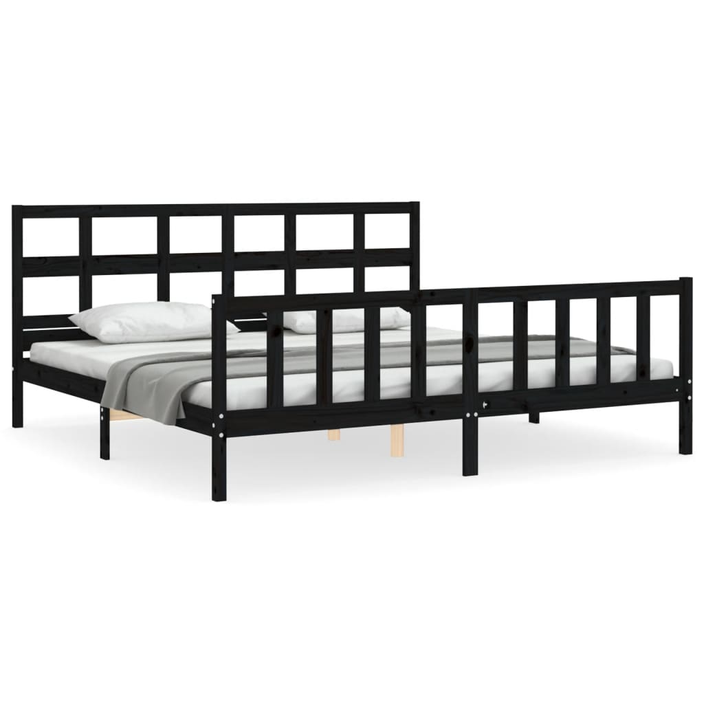 Bed Frame without Mattress Black Super King Size Solid Wood Pine