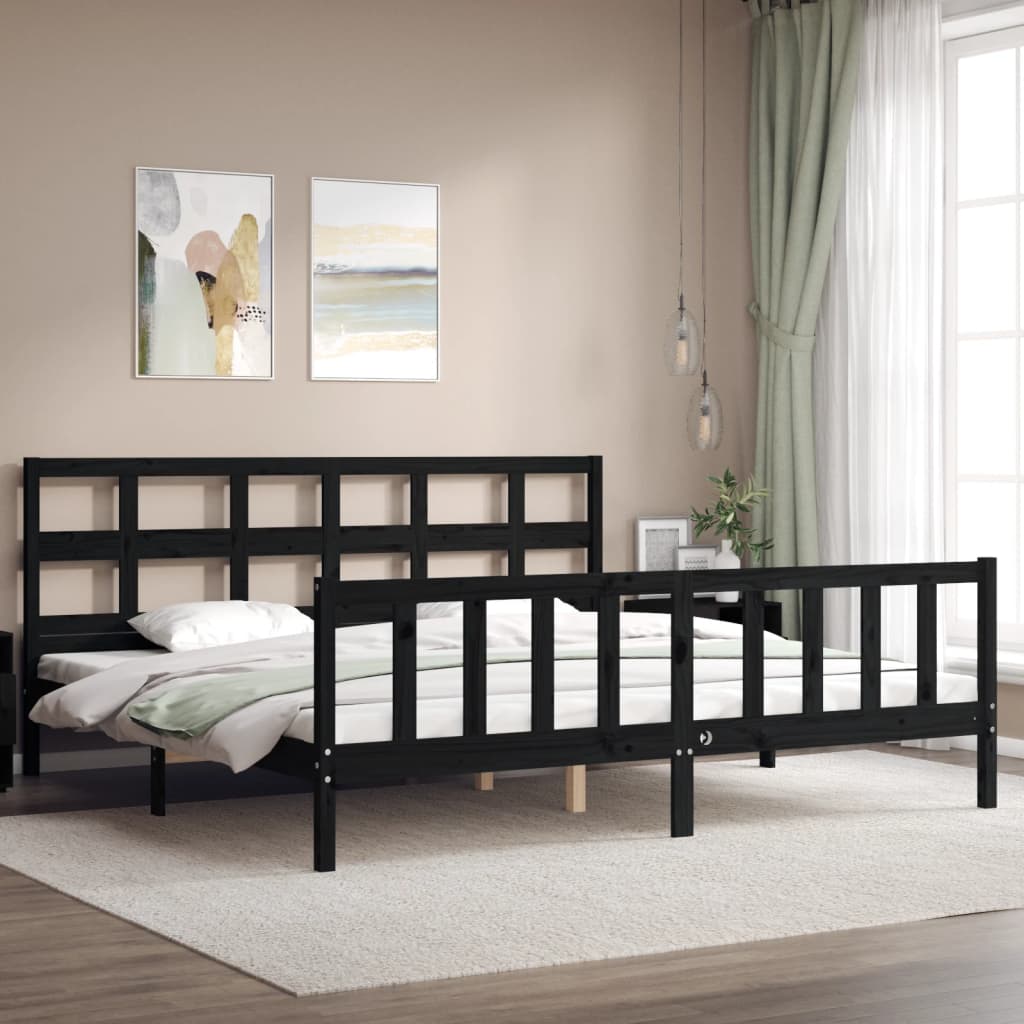 Bed Frame without Mattress Black Super King Size Solid Wood Pine