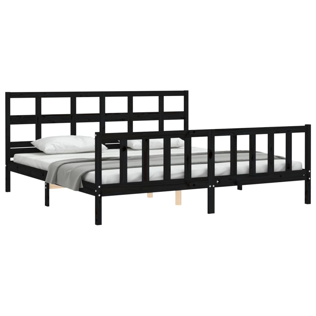 Bed Frame without Mattress Black Super King Size Solid Wood Pine