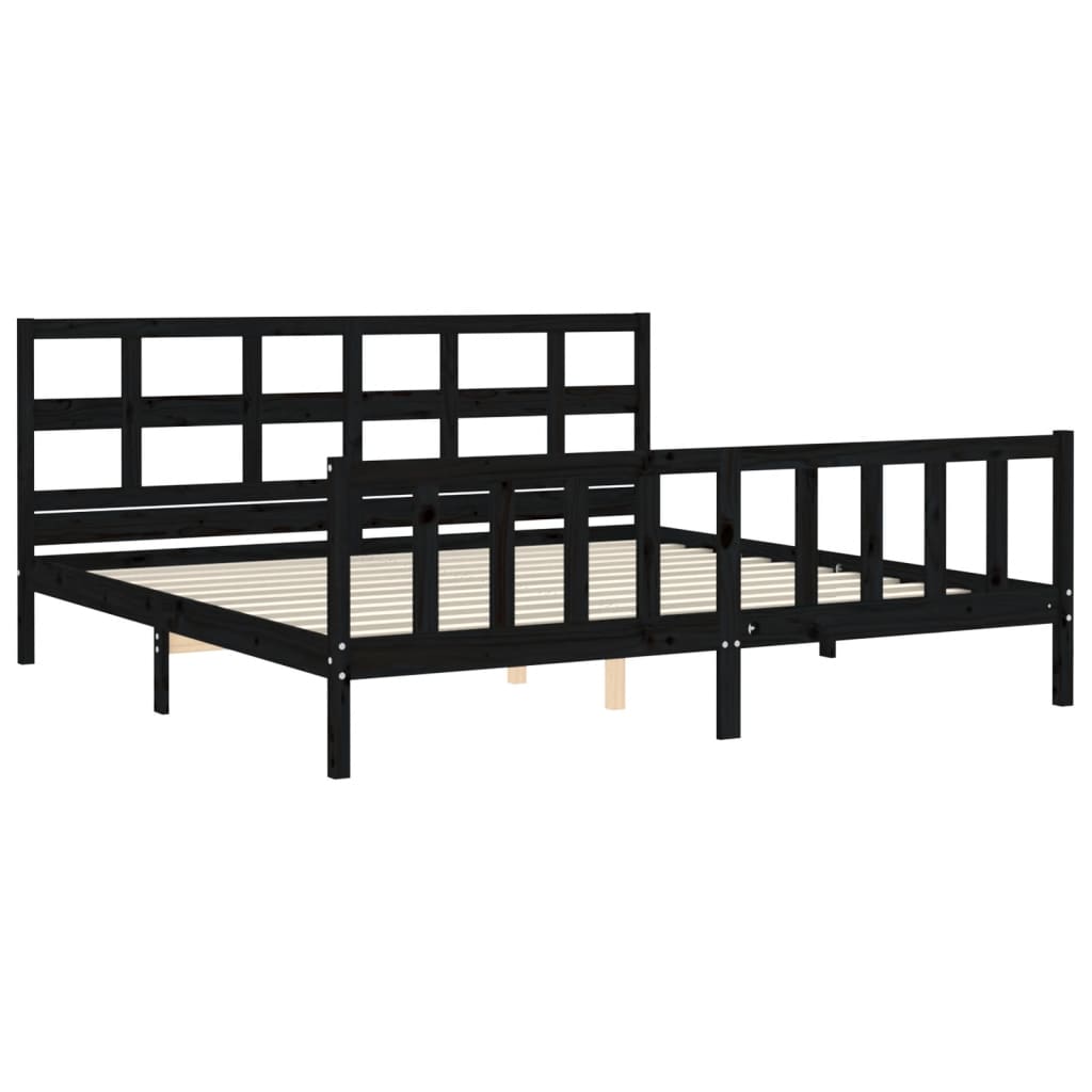 Bed Frame without Mattress Black Super King Size Solid Wood Pine