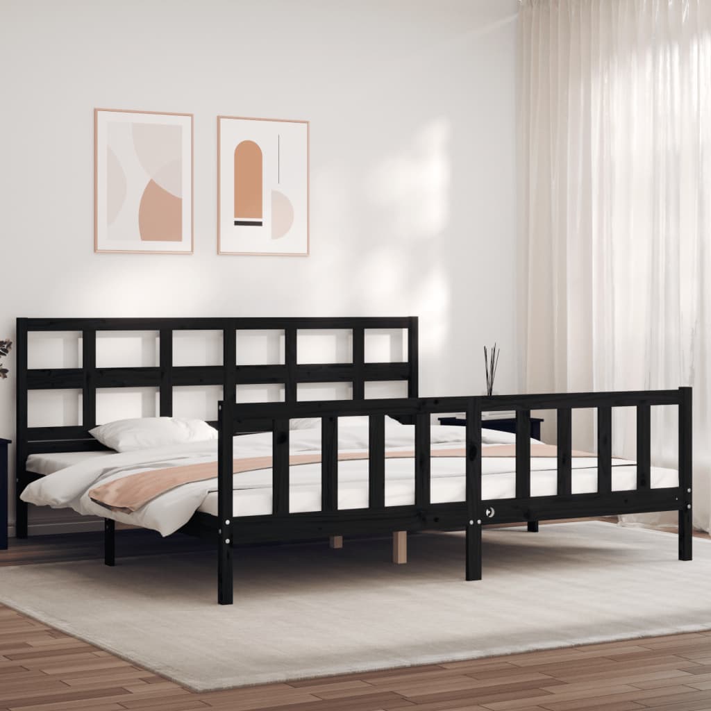 Bed Frame without Mattress Black Super King Size Solid Wood Pine