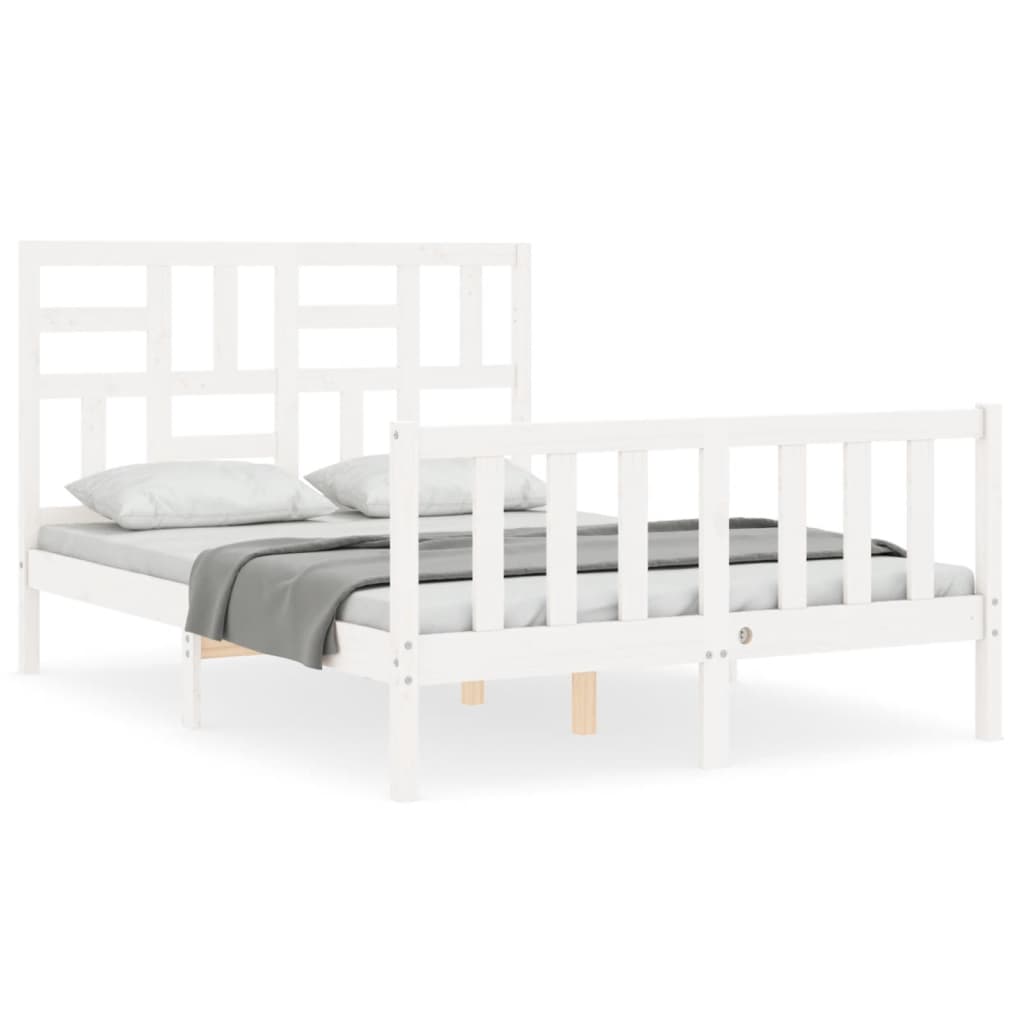 Bed Frame without Mattress White Small Double Solid Wood Pine