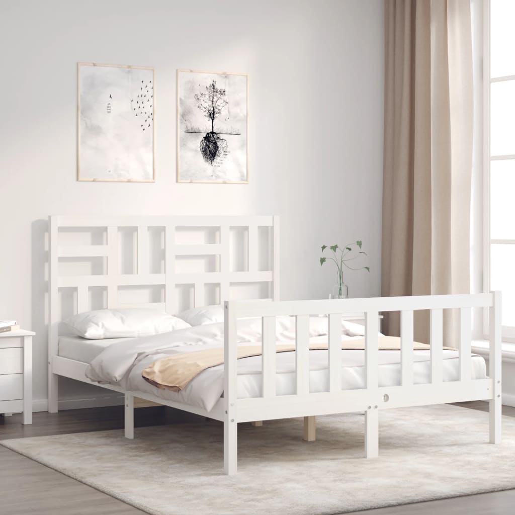 Bed Frame without Mattress White Small Double Solid Wood Pine