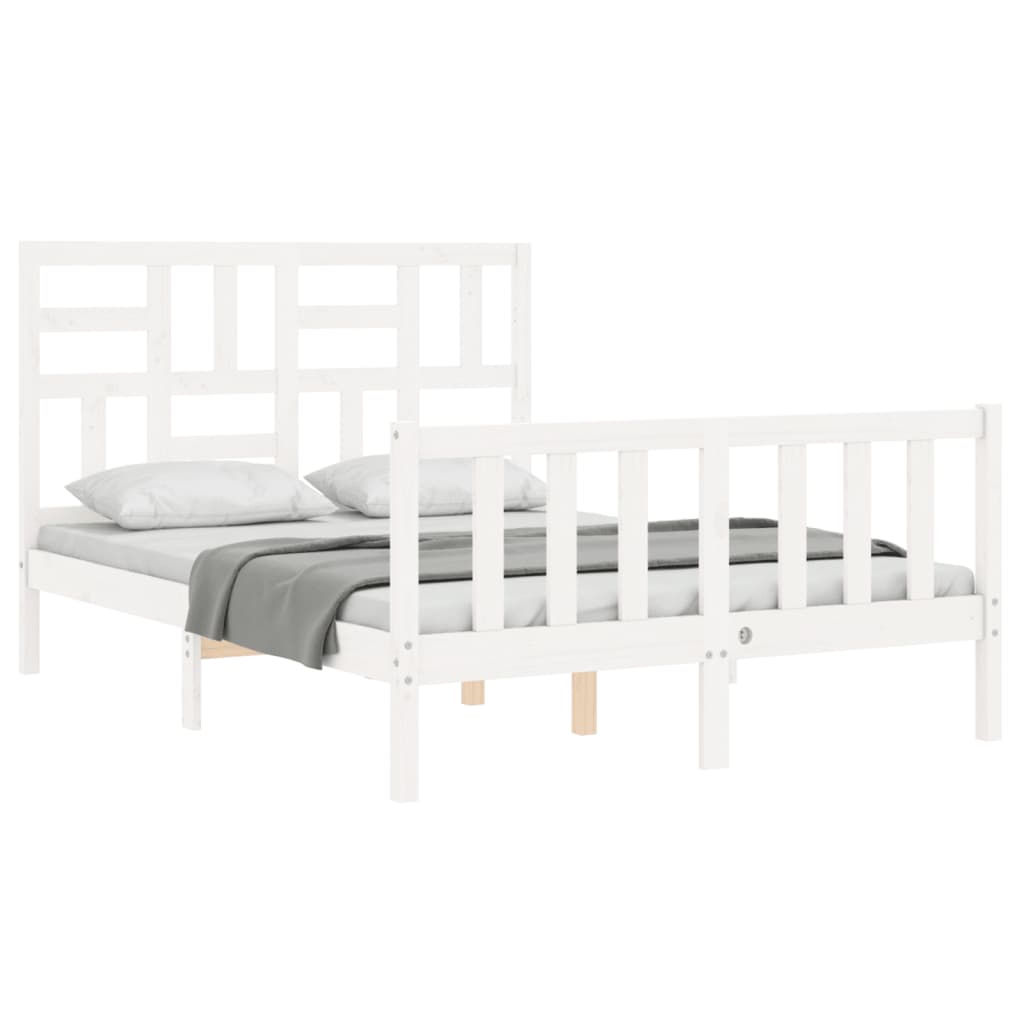 Bed Frame without Mattress White Small Double Solid Wood Pine