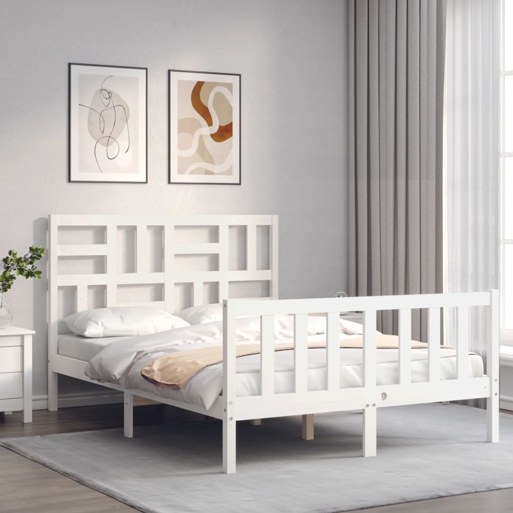 Bed Frame without Mattress White Small Double Solid Wood Pine