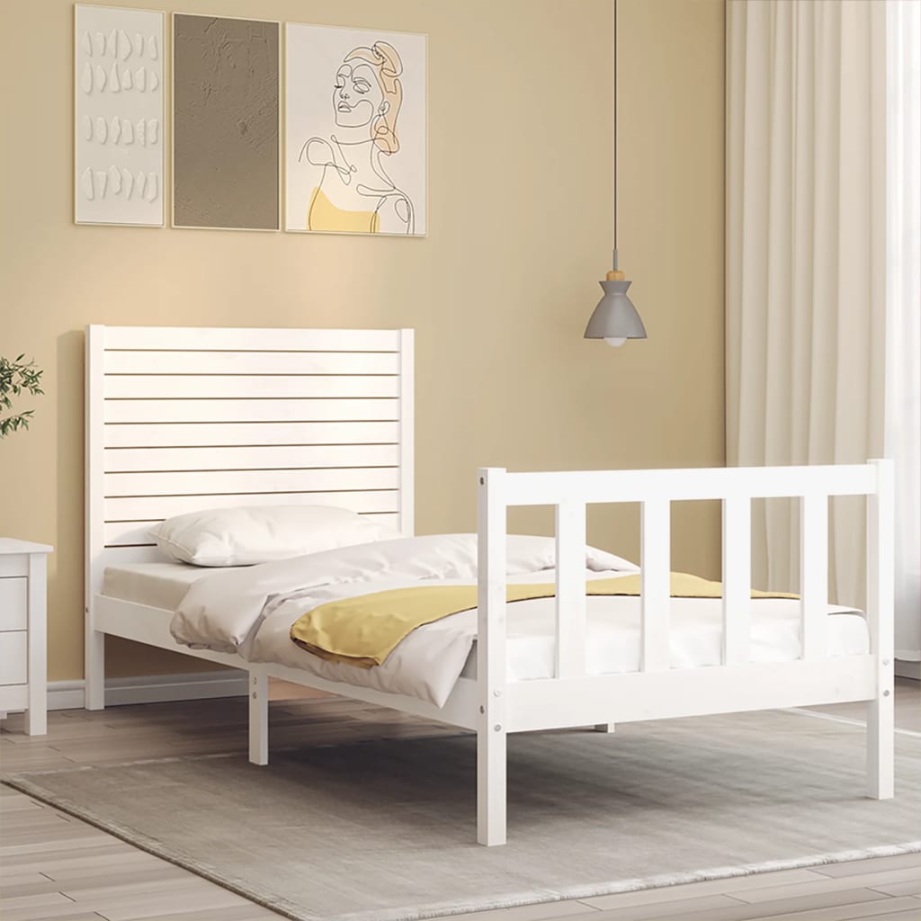 Bed Frame without Mattress White Small Single Solid Wood Pine