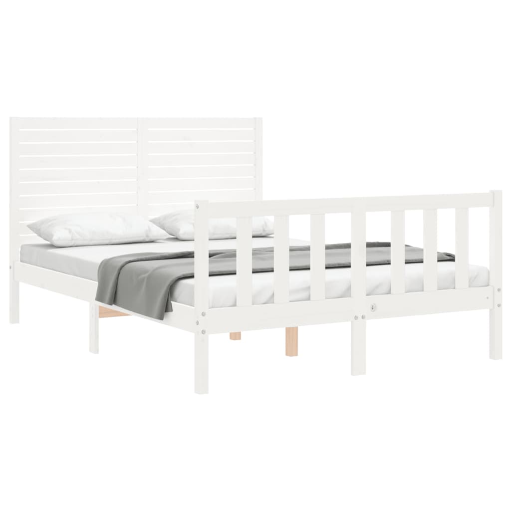 Bed Frame without Mattress White Small Double Solid Wood Pine