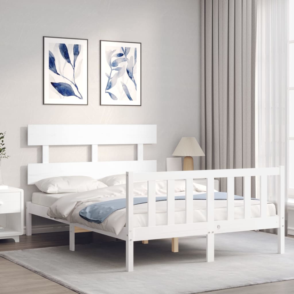 Bed Frame without Mattress White Small Double Solid Wood Pine