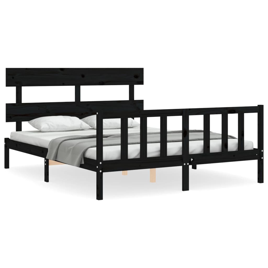 Bed Frame without Mattress Black King Size Solid Wood Pine