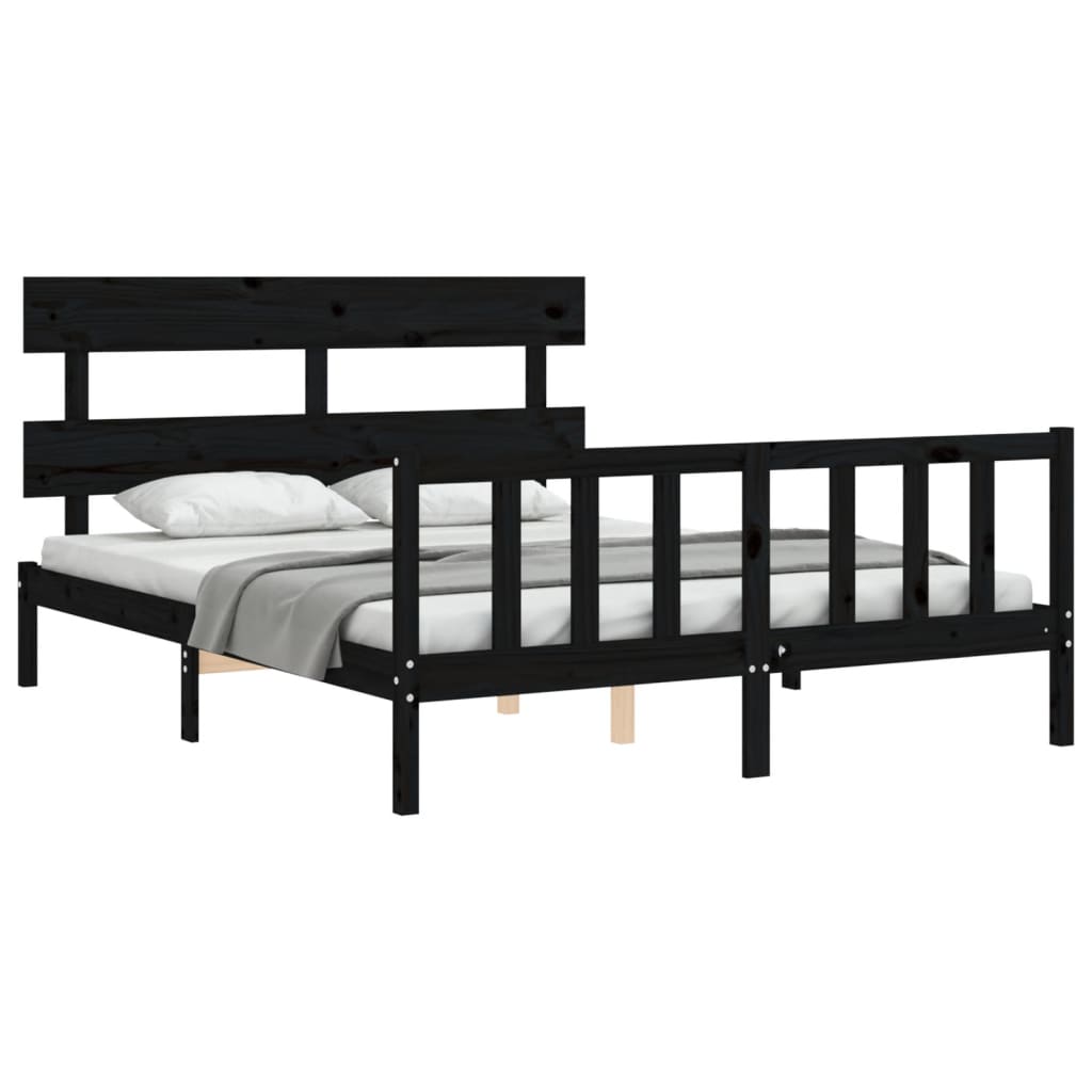 Bed Frame without Mattress Black King Size Solid Wood Pine