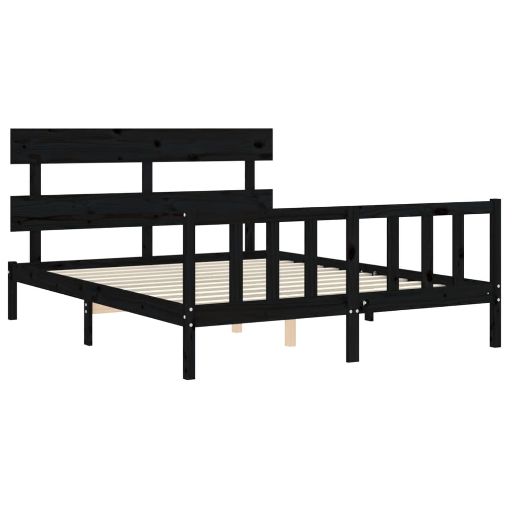 Bed Frame without Mattress Black King Size Solid Wood Pine