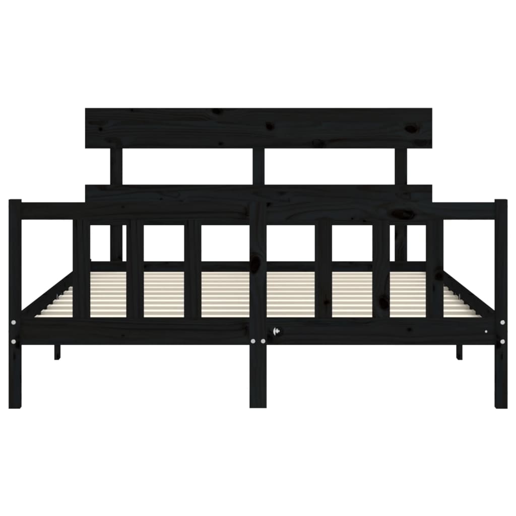 Bed Frame without Mattress Black King Size Solid Wood Pine