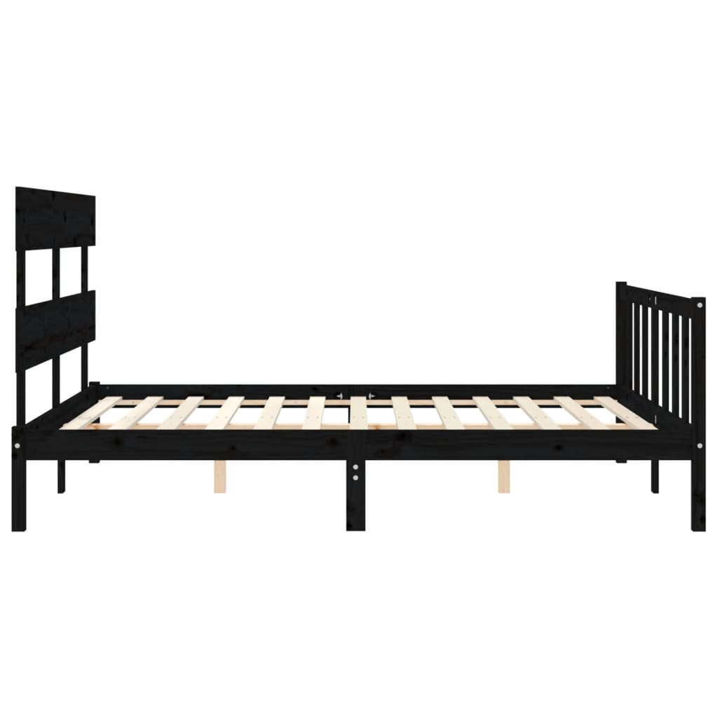 Bed Frame without Mattress Black King Size Solid Wood Pine