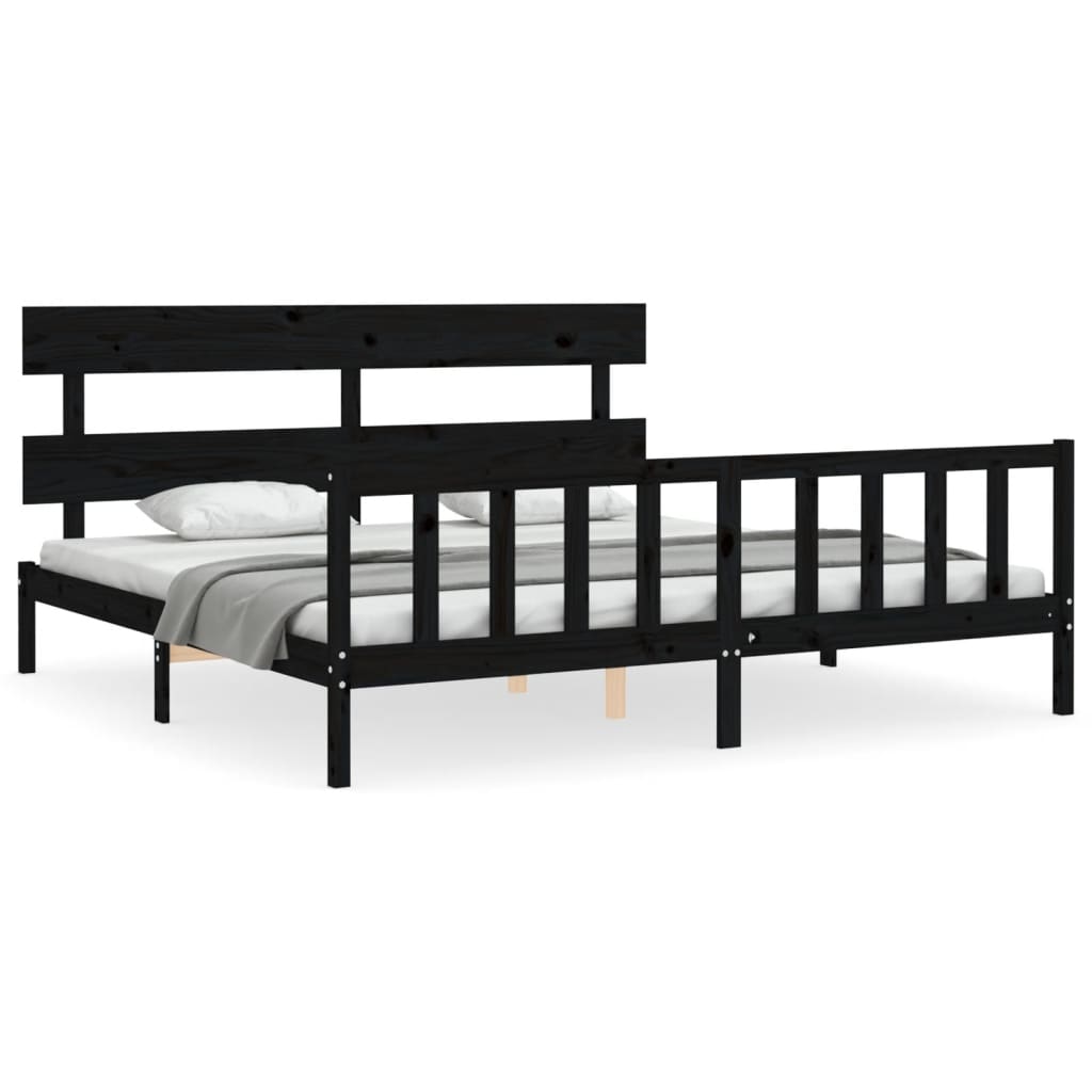 Bed Frame without Mattress Black Super King Size Solid Wood Pine