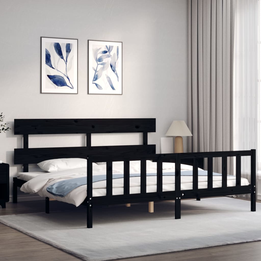 Bed Frame without Mattress Black Super King Size Solid Wood Pine