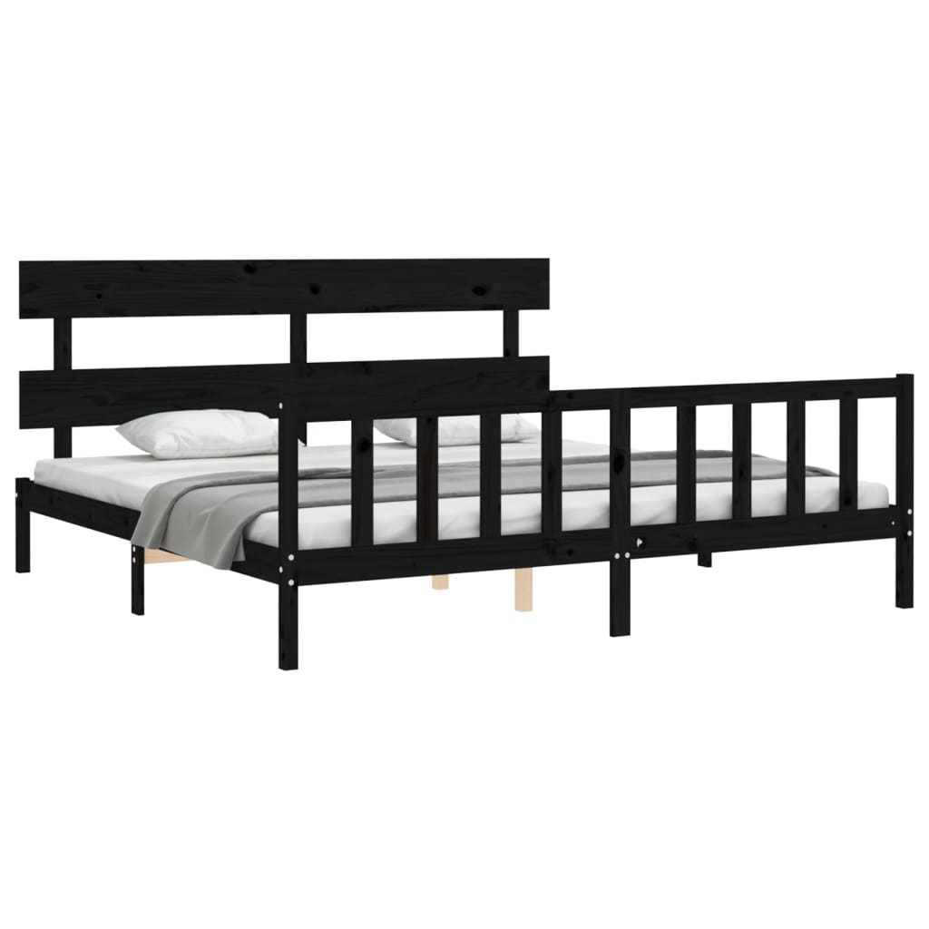 Bed Frame without Mattress Black Super King Size Solid Wood Pine