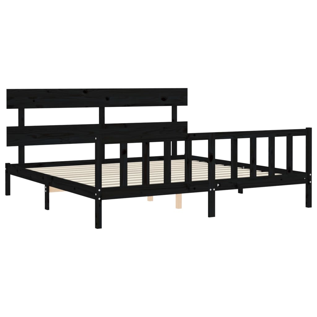 Bed Frame without Mattress Black Super King Size Solid Wood Pine