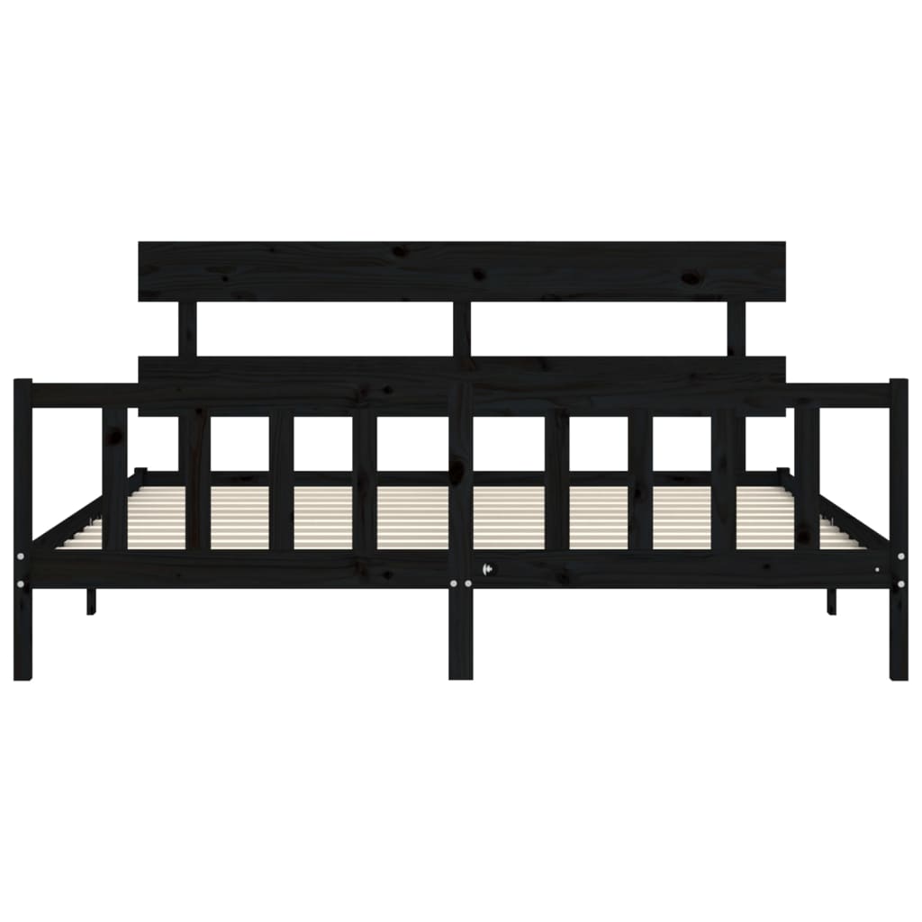 Bed Frame without Mattress Black Super King Size Solid Wood Pine