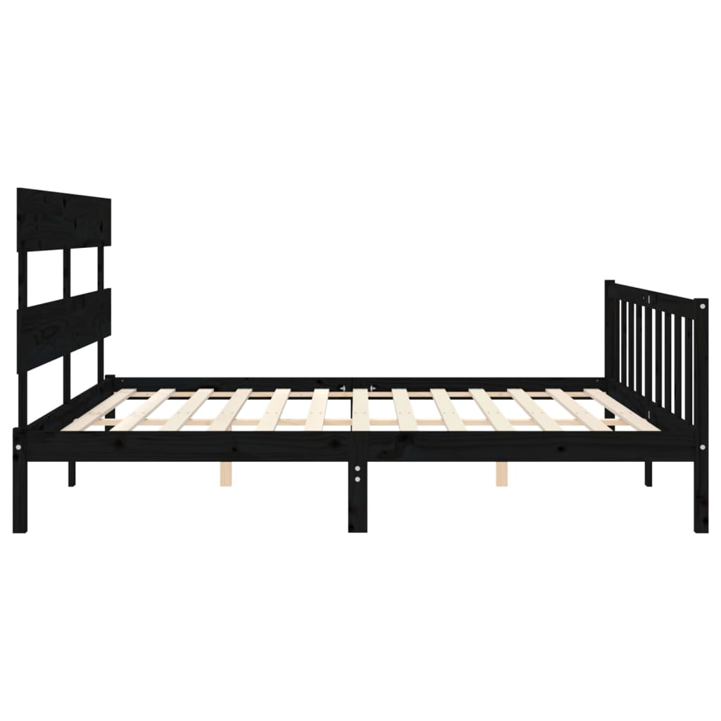 Bed Frame without Mattress Black Super King Size Solid Wood Pine