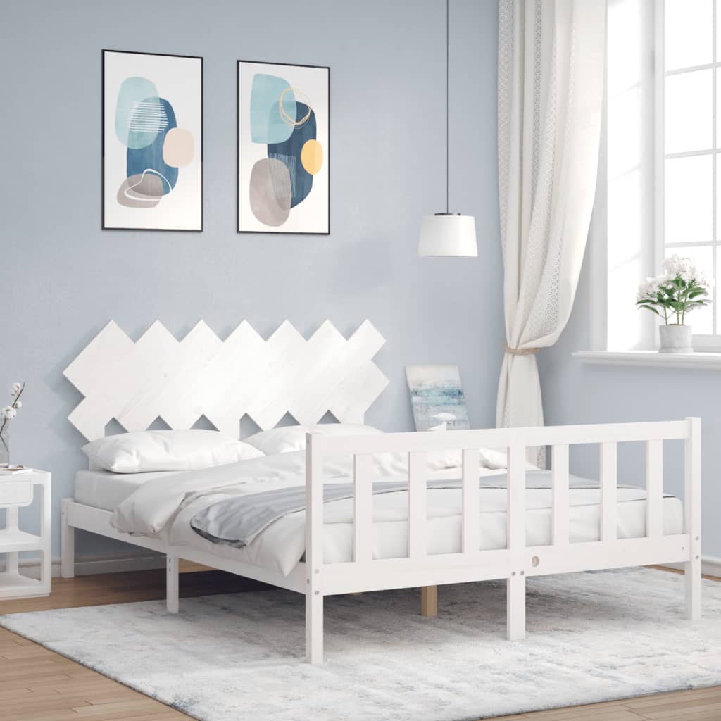 Bed Frame without Mattress White 140x190 cm Solid Wood Pine