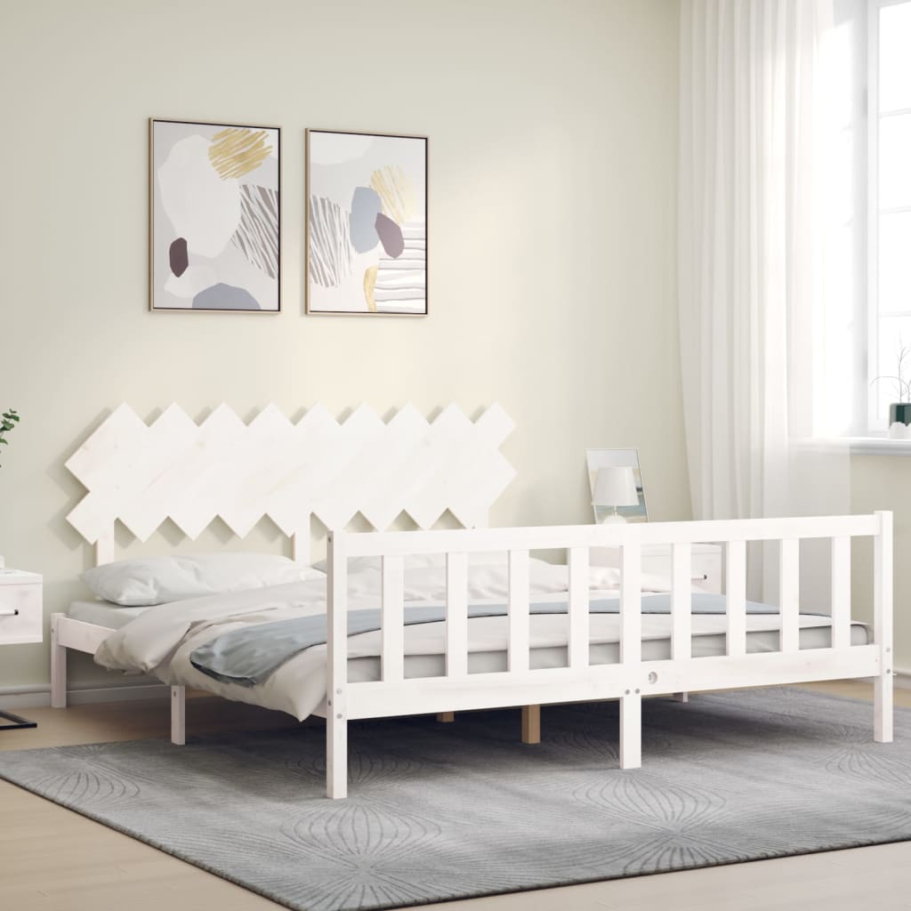 Bed Frame without Mattress White Super King Size Solid Wood Pine