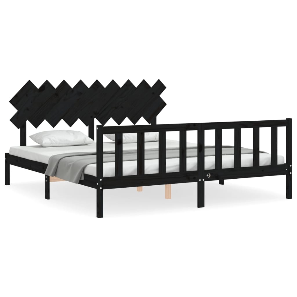 Bed Frame without Mattress Black Super King Size Solid Wood Pine