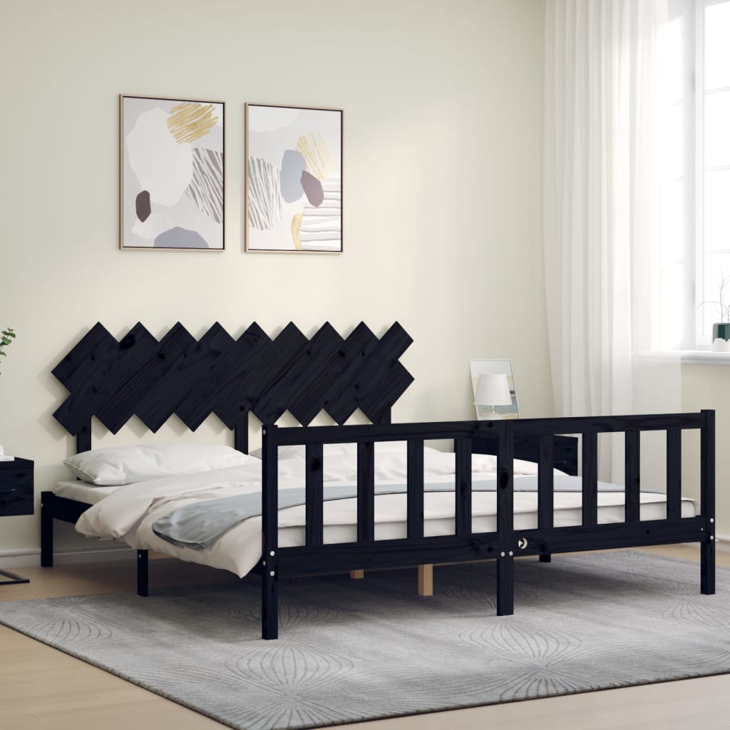 Bed Frame without Mattress Black Super King Size Solid Wood Pine