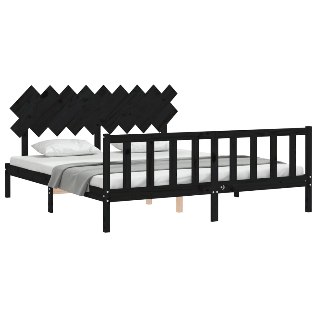 Bed Frame without Mattress Black Super King Size Solid Wood Pine