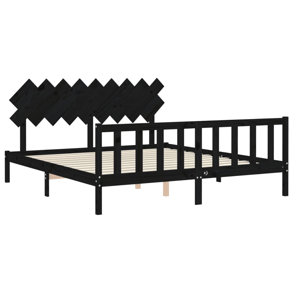Bed Frame without Mattress Black Super King Size Solid Wood Pine
