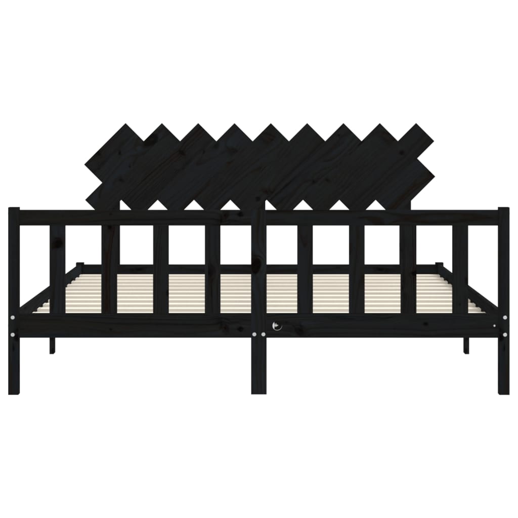 Bed Frame without Mattress Black Super King Size Solid Wood Pine