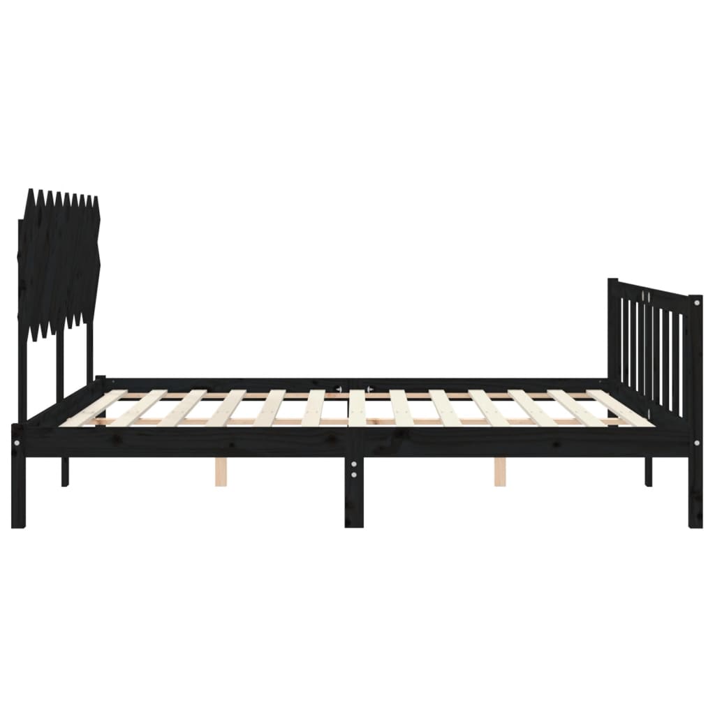 Bed Frame without Mattress Black Super King Size Solid Wood Pine