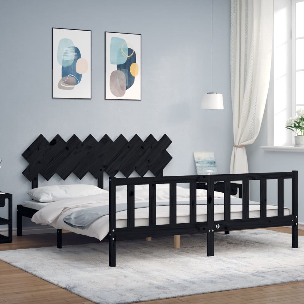Bed Frame without Mattress Black Super King Size Solid Wood Pine