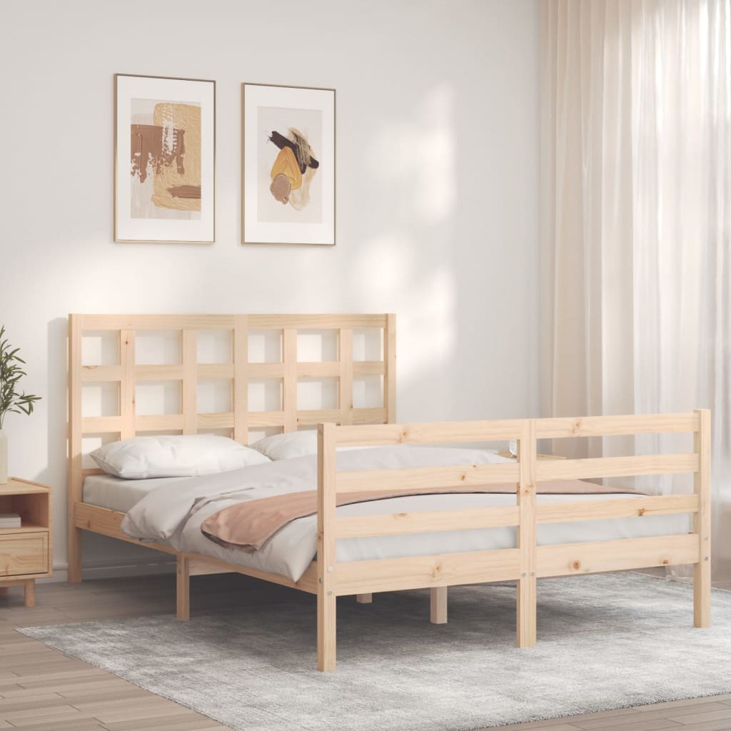 Bed Frame without Mattress Double Solid Wood