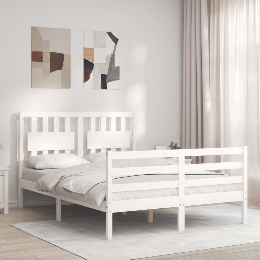 Bed Frame without Mattress White Double Solid Wood