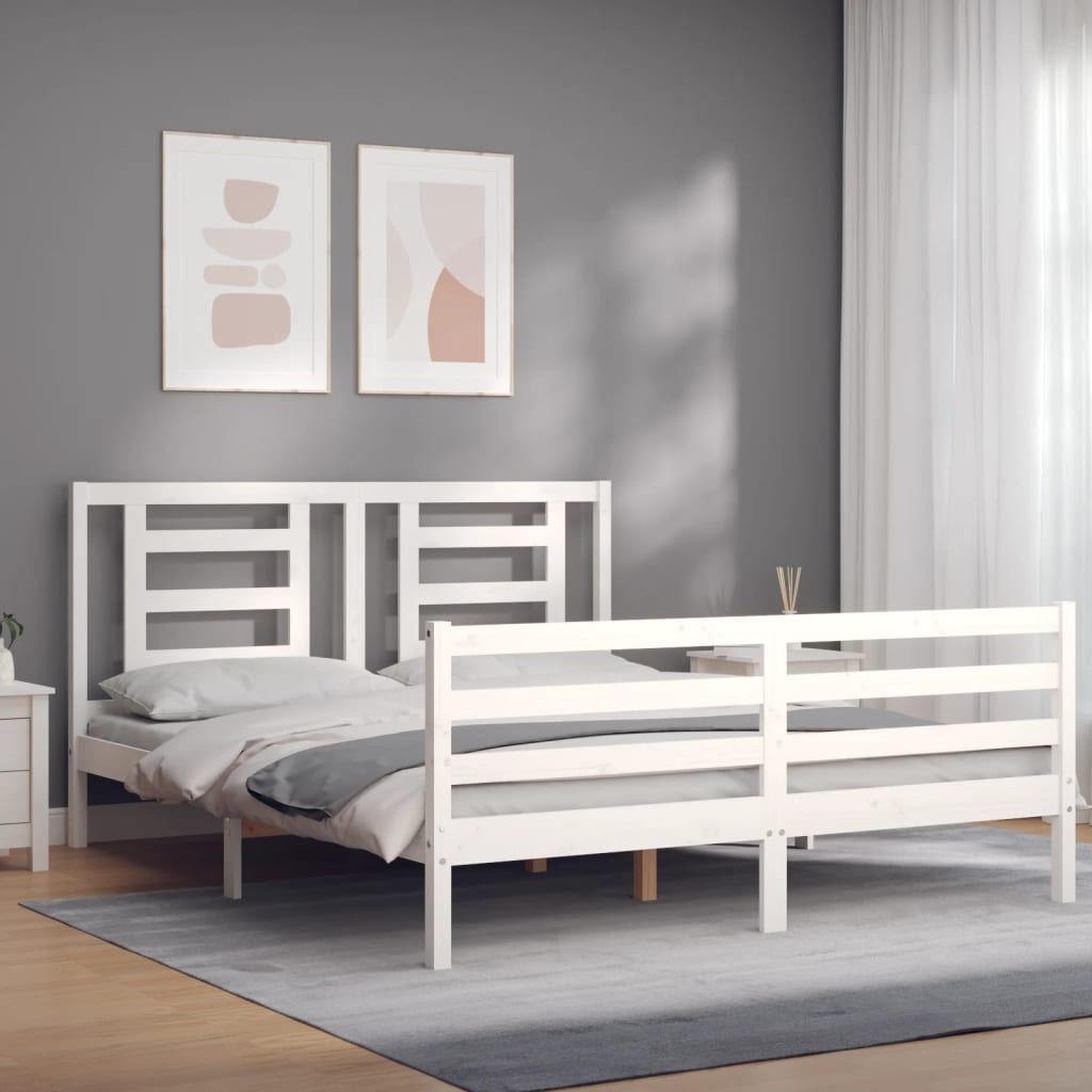 Bed Frame without Mattress White King Size Solid Wood