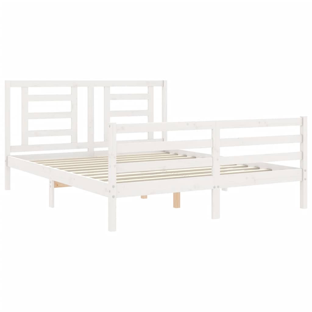 Bed Frame without Mattress White King Size Solid Wood